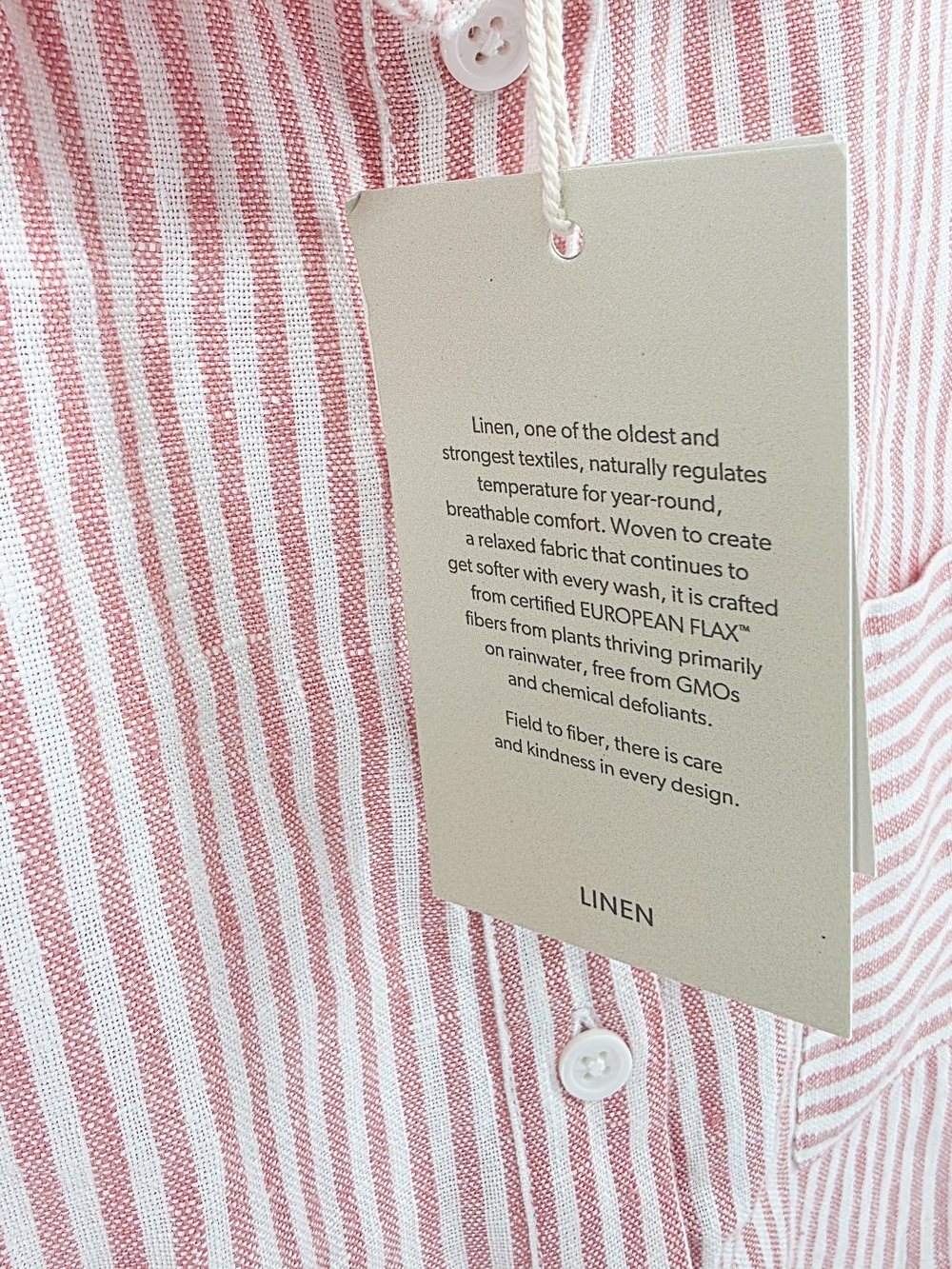 Garnet Hill Salmon Pink and White Striped 100% Linen Dress NWT Boho Minimalist - Picture 7 of 12